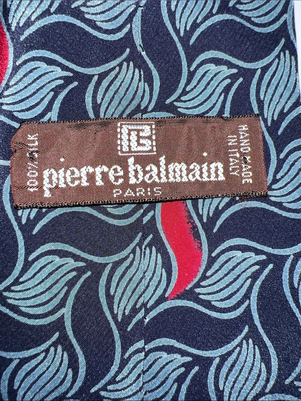 Vintage RARE Pierre Balmain Navy Tie with Light Blue Waves and Red Highlights 57